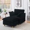 60'' Corduroy Single Sofa with Ottoman, 2 Throw Pillows and Compact Design for Small Spaces - 3 of 4