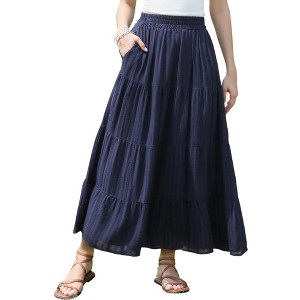 INSPIRE CHIC Women's Boho Flowy Flared Ruffle Summer Casual Tiered Elastic Waist A-Line Maxi Skirts - 1 of 4