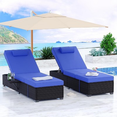 Set of 2 Outdoor PE Wicker Patio Chaise Pool Lounge Chairs