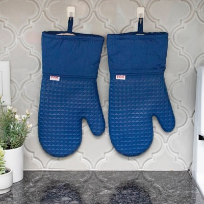 Blue Silicone Waffle Oven Mitts, Set of Two