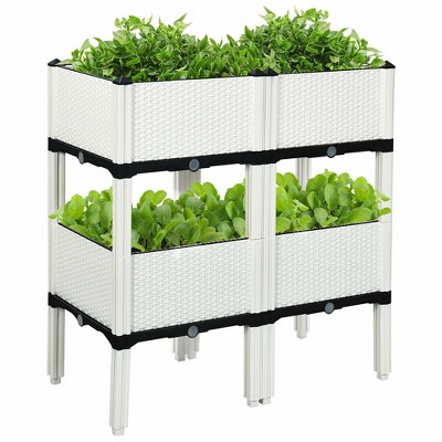 Costway Set of 4 Raised Garden Bed Elevated Flower Vegetable Herb Grow Planter Box White