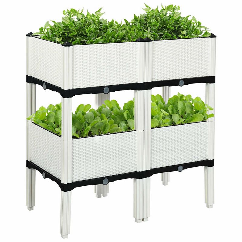Costway Set of 4 Raised Garden Bed Elevated Flower Vegetable Herb Grow Planter Box White, 1 of 11