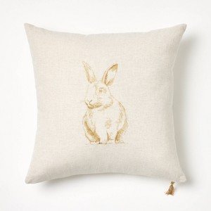 Embroidered Bunny Square Throw Pillow Linen/Brown - Threshold™ designed with Studio McGee - 1 of 4