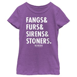 Girl's Wednesday Fangs & Furs & Sirens & Stoners T-Shirt - 1 of 4