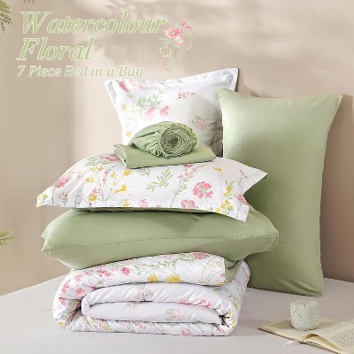 Der Rose BALHAM TRADE-7 Piece Queen Size Green Floral Comforter Set All Season Bed in a Bag with Sheets Purple-Queen 90"x90" — фото 2