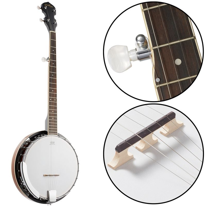 Ashthorpe 5-String Banjo with 24-Brackets, Closed Back Mahogany Resonator and Geared 5th Tuner, 5 of 8