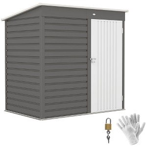 Outsunny 6' x 4' Garden Storage Shed, Outdoor Metal Tool Shed with Lockable Door and Gloves for Backyard Garden Patio Lawn, Dark Gray - 1 of 4