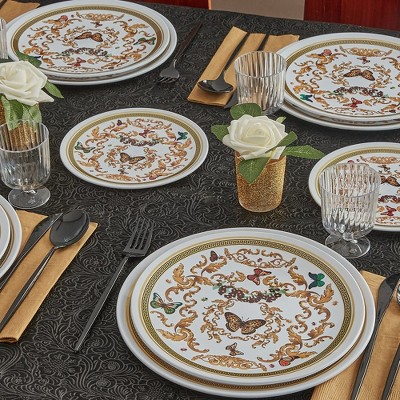 White and Gold Butterfly Garden Plastic Dinner Plates, 10.25" Set of 10