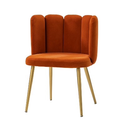 Barbara Contemporary Velvet Vanity Stool for Makeup Room, Moden Accent Side Chairs for Living Room with Shell Back and Golden Metal Legs | ARTFUL LIVING DESIGN