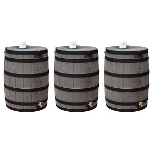 Good Ideas Rain Wizard Water Storage Premium Quality Barrel with Darkened Ribs, Brass Spigot, Safety Screen, and 50 Gallon Capacity, Oak, (3 Pack) - 1 of 4