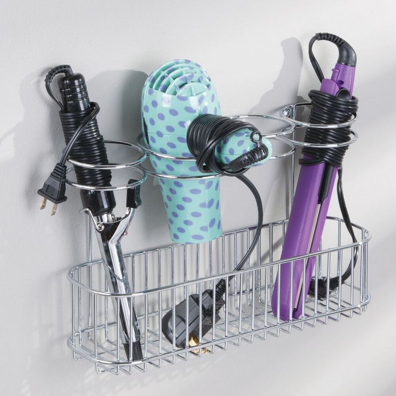 mDesign Metal Cabinet/Wall Mount Hair Care Styling Tool Storage Basket, 3 of 5