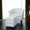 vidaXL Tub Chair and Footstool Set - White Faux Leather Upholstery - Ornate Details - Sturdy Wooden Frame - Comfortably Padded Seat - 2 of 3