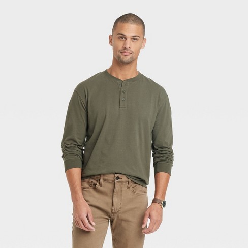 Men's Long Sleeve Henley Shirt - Goodfellow & Co™ Forest Green M : Target