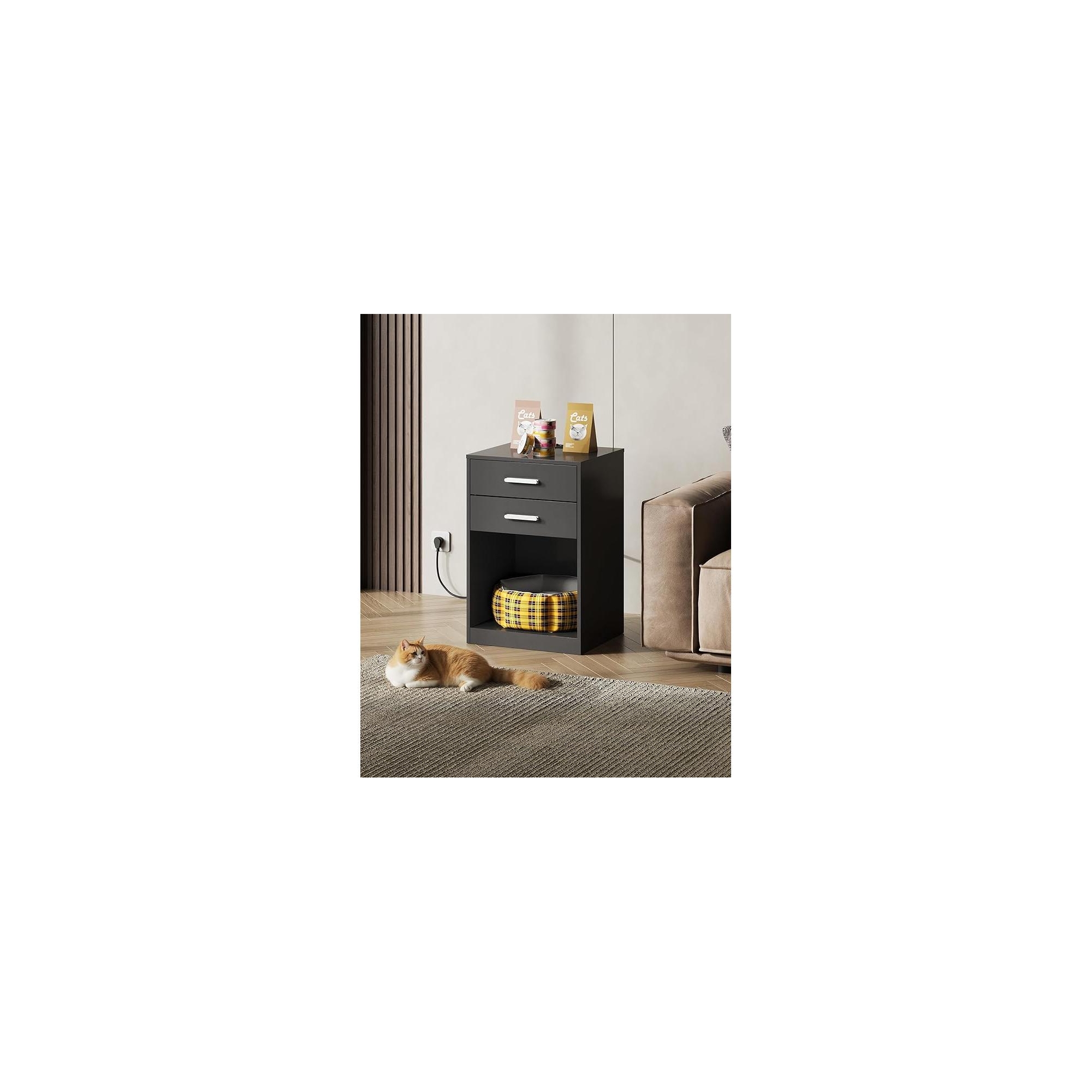 GALAXHERO Nightstand Set of 2 with Charging Station, Modern Bedside Tables with 2 Drawers, Wood End Tables for Bedroom or Living Room,Black