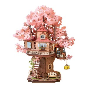 ROBOTIME 3D Puzzles Sakura Tree House Model Kit, DIY Wooden Puzzle, Home Decor Toys, Adult Kid Unique Holiday Gifts, Pink, 9.49"*11.8"*12.09" - 1 of 4