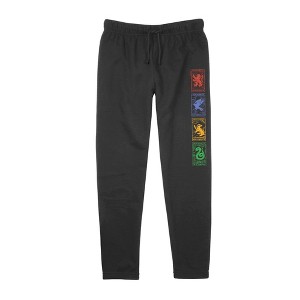 Junior's Harry Potter Four Houses Multicolor Cards  Jogger Sweatpants - Black - X Large - 1 of 3
