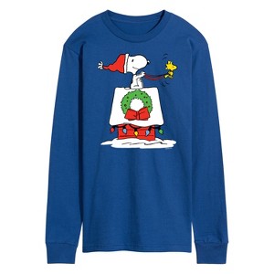 Men's - Peanuts - Snoopy & Woodstock House Sleigh Long Sleeve Graphic T-Shirt - 1 of 4