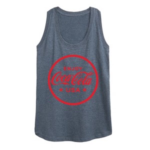 Women's Coca-Cola Enjoy Coca Cola USA Graphic Racerback Tank - Heather Blue - 2 X-Large - 1 of 4