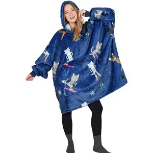 Catalonia Women's Oversized Flannel Blanket Hoodie - Cozy Wearable Plush Fleece Pullover, Soft Lounge Sweatshirt for Home, Camping, Outdoor Comfort - 1 of 4