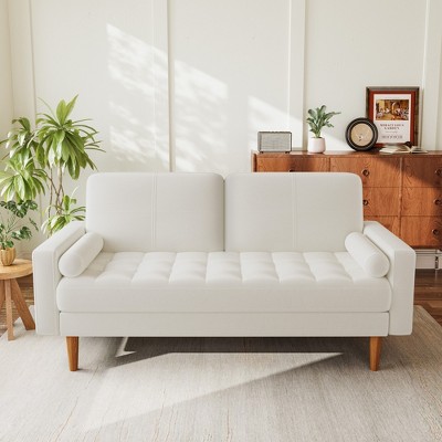 Dyonery 57" Small Loveseat Sofa, Comfy Velvet Mini Love Seat Couches with Throw Pillow for Small Spaces, Tool-Free Setup Sofa Couch