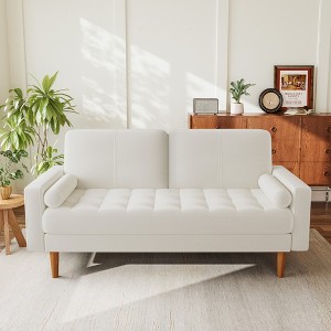 Dyonery 57" Small Loveseat Sofa, Comfy Velvet Mini Love Seat Couches with Throw Pillow for Small Spaces, Tool-Free Setup Sofa Couch - 1 of 4