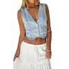 Women's Denim Cropped Vest Fitted V-Neck Sleeveless Button Down Front Casual Vest - 3 of 4