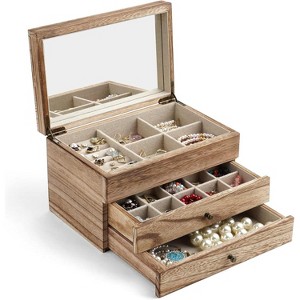 2-Layer Wooden Jewelry Box with Mirror and Ring Tray Vintage Style - 1 of 4
