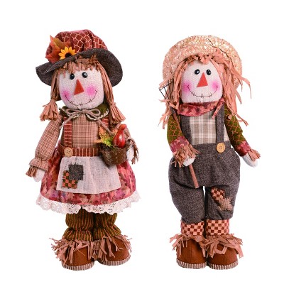 Transpac Fabric 20 in. Brown Harvest Plush Standing Scarecrow Set of 2