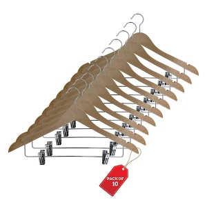 USTECH 10pk Dress/Skirt/Suit/Pants Organiser Clothes Hanger Natural Wood - 1 of 4