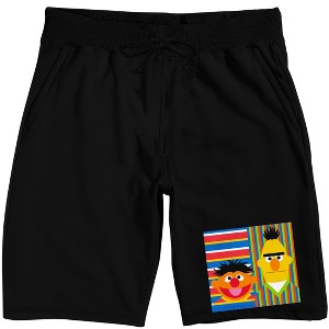 Sesame Street Ernie & Bert Striped Backgrounds Men’s Black Sleep Pajama Shorts - 1 of 4