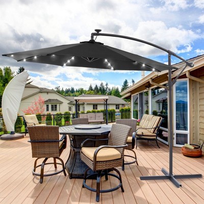 Sonkuki 10 Ft Patio Offset LED Umbrella Outdoor Hanging Umbrellas w/Solar Lights