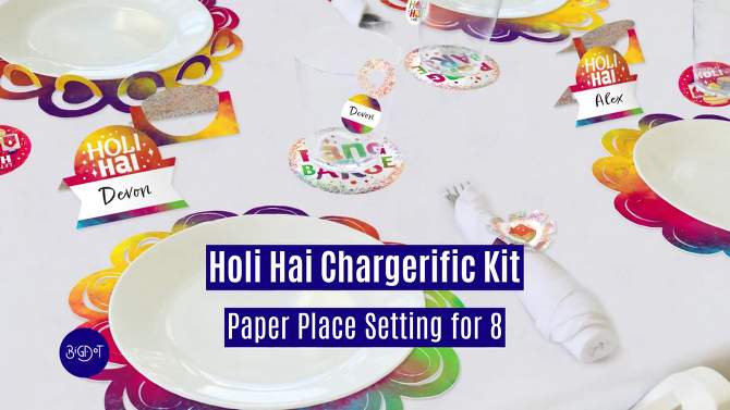 Big Dot of Happiness Holi Hai - Festival of Colors Party Paper Charger and Table Decorations - Chargerific Kit - Place Setting for 8, 2 of 10, play video