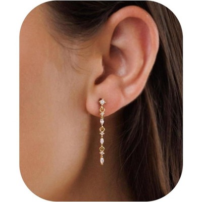 Cubic Zirconia Earrings - 14K Gold Plated Cubic Zirconia CZ Wedding Earrings for Women Bridal Bridesmaid