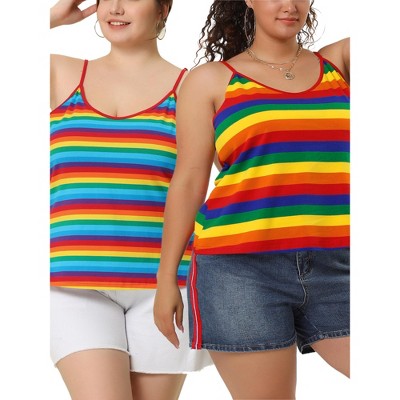 Agnes Orinda Women's Plus Size Stripe Strap Sleeveless Stretch Rainbow Packs Camisoles