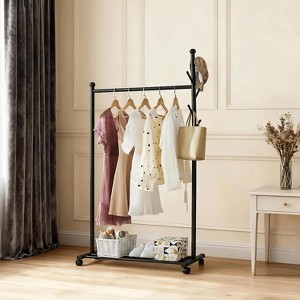 Metal Coat Rack with Wheels, Rolling Closet Rack with Wheels, Coat Rack Freestanding for Corner Bedroom Hallway Entryway Living Room - 1 of 4