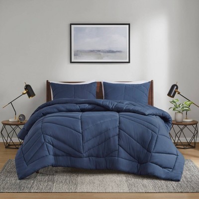 Navy Twin Reversible Microfiber Chevron Bedspread Set