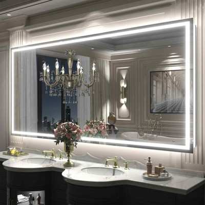 Apmir Super Bright Front & Back LED Lighted Anti-Fog Tempered Glass Bathroom/Vanity Mirror with ETL & 3-Year Warranty