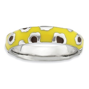Black Bow Jewelry 4.5mm Silver and Enamel Stackable Animal Yellow Print Band - 1 of 4