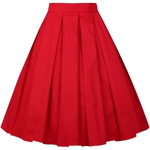 Women's Vintage Floral Midi Skirt - Pleated A-Line Skirt with Pockets A-red - 1 of 4