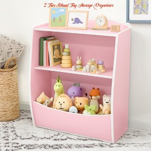 Nursery Kids Bookshelf and Toy Organizer, 2 Tier Wood Toy Storage Organizer for Kids Rooms, Children Bookcase, Book Display Shelf - 1 of 4