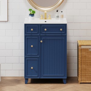 24 inch bathroom vanity storage cabinet with ceramic basin, two drawers, and one door - 1 of 4
