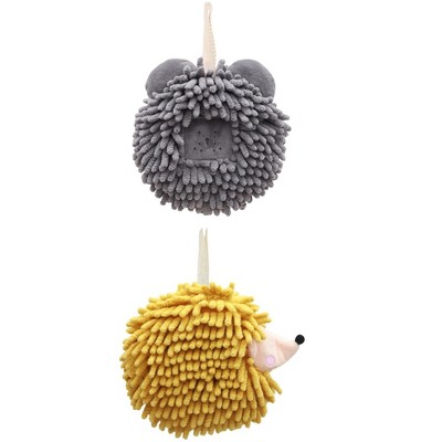 REGALWOVEN Chenille Fuzzy Ball Cute Cartoon Decorative Hand Drying Hanging Hand Towel for Bathroom 7" x 7" 2 Pcs