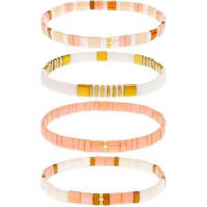 4-Pack Tila Flat Beaded Stretch Bracelets for Women, Handmade Miyuki Glass Stack Beads for Festive Holiday Accessories - 1 of 4