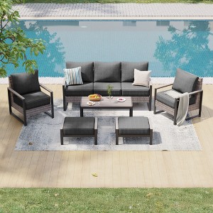 Sonkuki Outdoor Furniture Set Patio Conversation Sofa with Coffee Table Set, All-Weather PE Rattan Couch with Cushion - 1 of 4