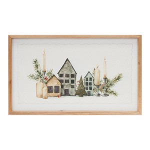 Wood Framed Winter Village Mantlescape Print 12 Inch Height Holiday Decor By Melrose - 1 of 3