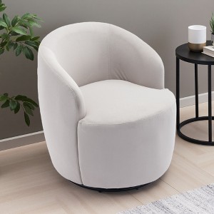 25.6" Velvet Swivel Barrel Armchair with Ergonomic Backrest - 1 of 4