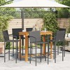 vidaXL 7-Piece Patio Bar Set - Black PE Rattan & Acacia Wood - Outdoor Garden Furniture with Bar Table and Six Stools - 3 of 4