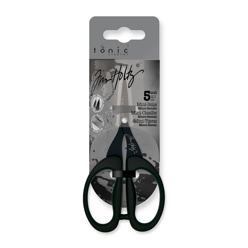 Tim Holtz Small Scissors - 5 Inch Mini Snips with Micro Serrated Blade - Craft Tool for Cutting Paper, Fabric, and Sewing - Titanium with Black, 1 of 6