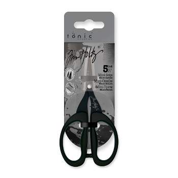 Tim Holtz Small Scissors - 5 Inch Mini Snips with Micro Serrated Blade - Craft Tool for Cutting Paper, Fabric, and Sewing - Titanium with Black