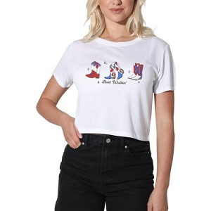 Women's USA Festive Cowgirl Boots Cropped T-Shirt - 1 of 4